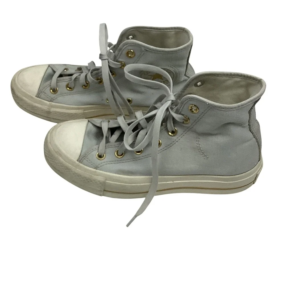 Converse Chuck Taylor All Star High Top 7.5 Sneakers Grey Gold Eyelets Canvas